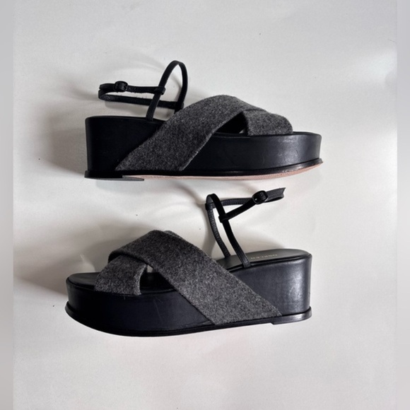 Osklen Black Wedge Platform Sandals - Picture 1 of 10